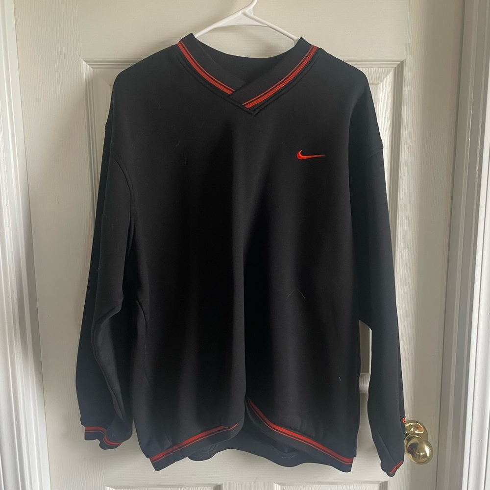Nike Men's V-Neck Sweater in Black with Orange Trim